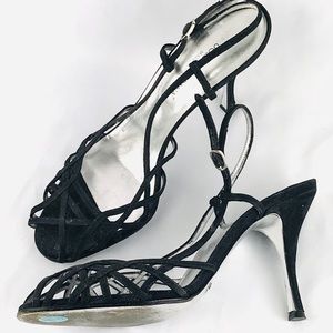 DOLCE & GABBANA ankle strap shimmer heel black 7.5